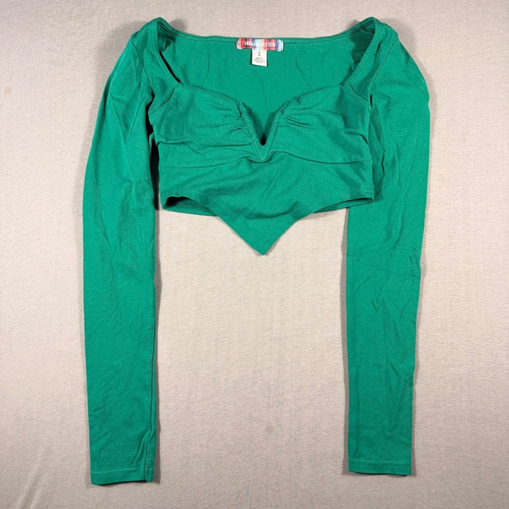Urban Outfitters Green Ruched Sweetheart Neck Handkerchief Hem Crop Top Small‎
